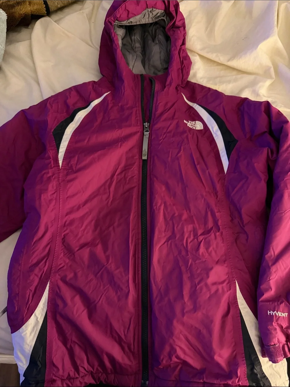 The North Face Magenta Hooded Windbreaker with Black & White Accents
